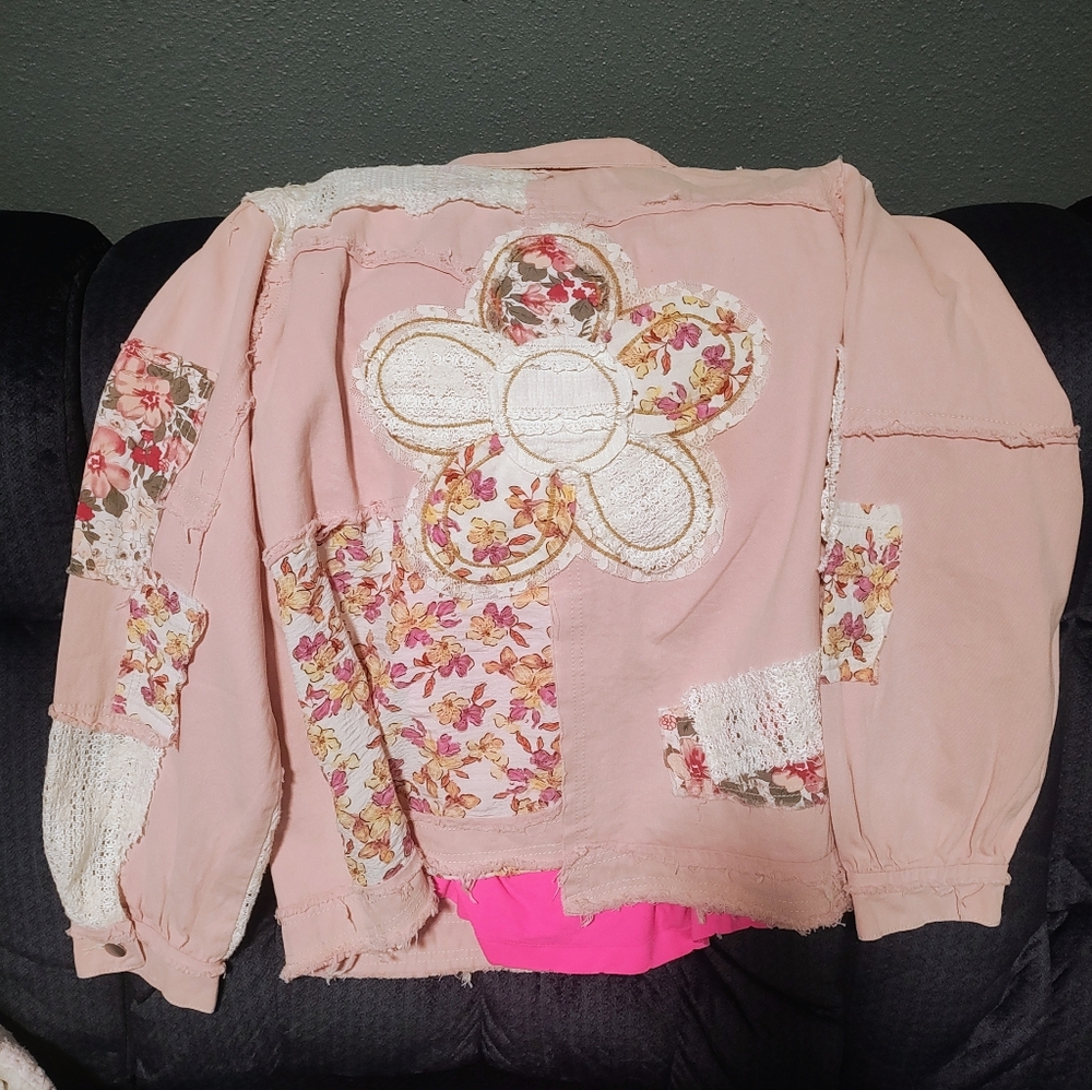 Altar'd State Pink Patchwork/Crochet Shacket (L) - image 4